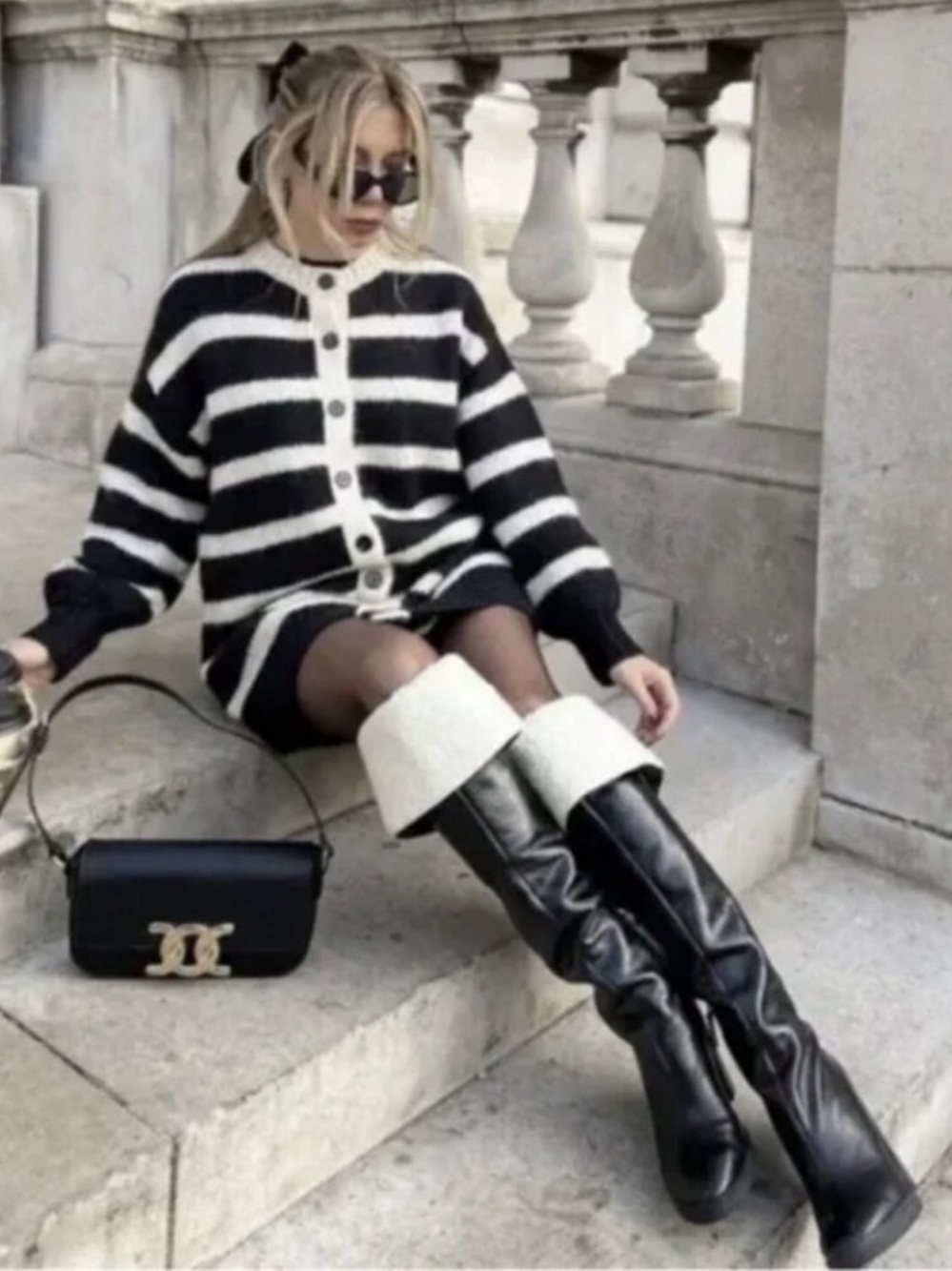 Zara Black thigh high leather Knee-High Block Heel Boots - Women's Fashion